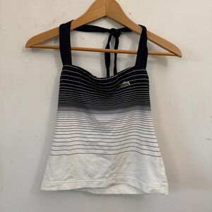 Vintage Lacoste Sport Women's Black & White Striped Halter Top Small